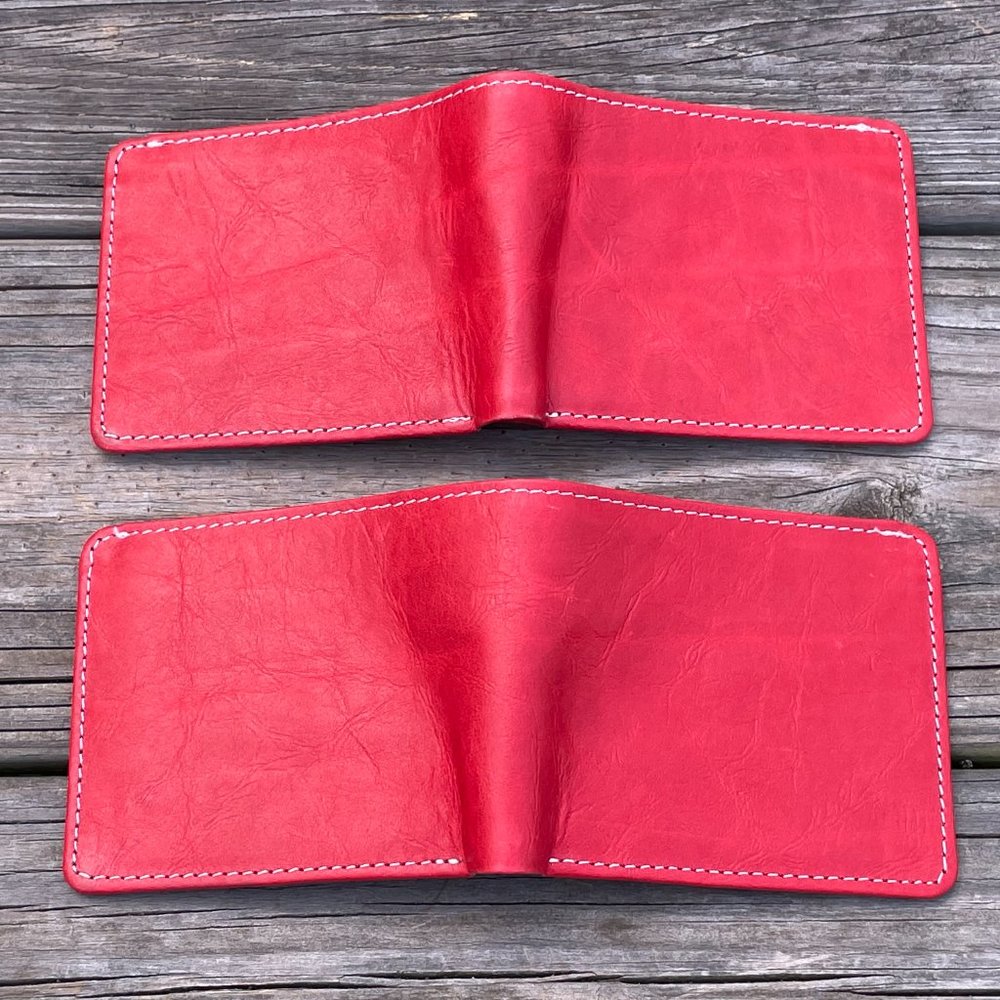 Cardholder Men  Wallet RedWhite Leather Handmade Lot of 2 - Picture 8 of 14